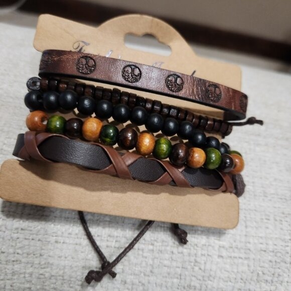 Nwt Men's Brown and Black Beaded Bracelet Set - Picture 2 of 5